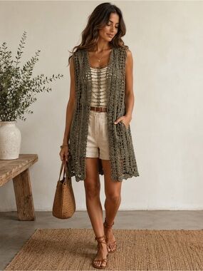 POL Olive Crochet Cardigan